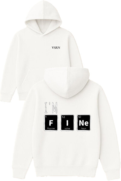 VSRN Im Fine Design Printed Oversized White Hooded Sweatshirt