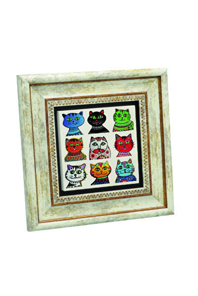 Sadrazam pisică ler cu imprimeu Tabla cu pietre naturale 20cm x 20cm |   KRG-166