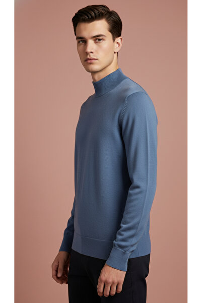Digz fashion 100% Wool Blue Turtleneck Knit Sweater