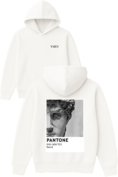 VSRN Panton David Design Printed Oversized White Hooded Sweatshirt