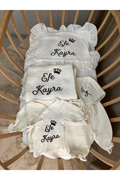 handemnakış tasarım İsimli Nakışlı Müslin 5'li Hastane Çıkışı Seti - Alt Üst ...