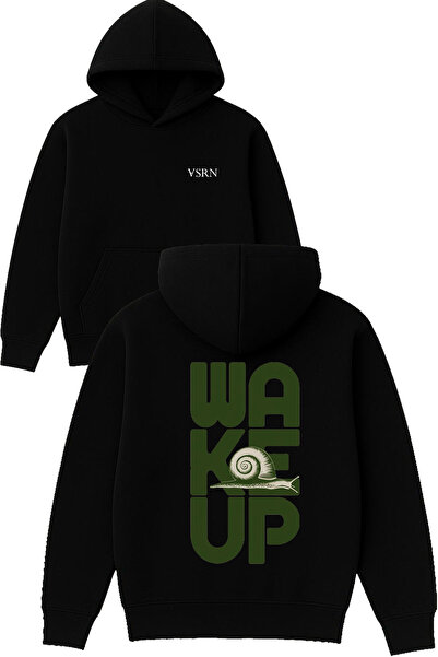 VSRN Φούτερ με στάμπα Wakeup Design, μεγάλου μεγέθους, μαύρο με κουκούλα