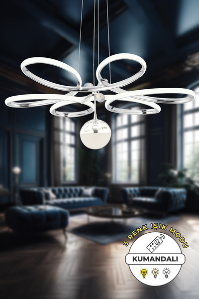 Akgül Krom Lüks 3 Renk Ledli Kumandalı Çiçek Avize