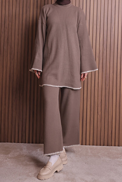 Mogi Butik Women's Oversized Rib Knit Spanish Sleeve Hijab Knitwear Set 3134