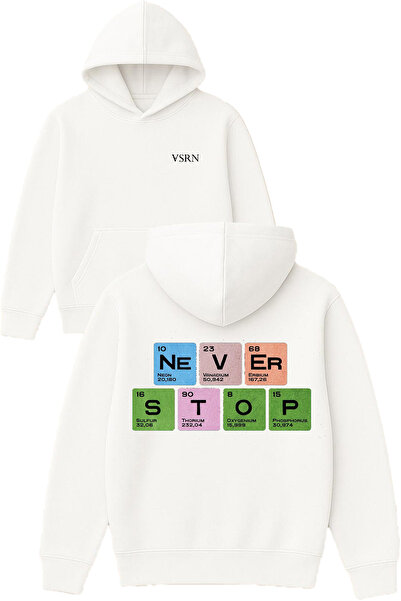 VSRN Hanorac alb supradimensionat cu glugă și imprimeu design Never stop