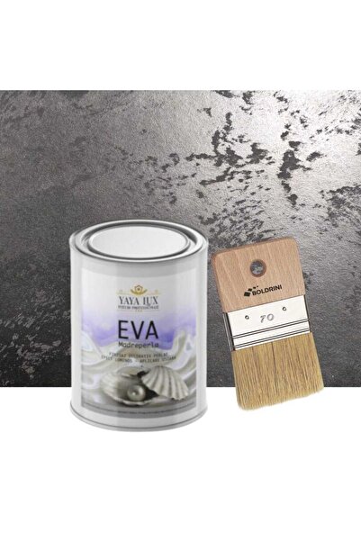 YaYa Color Luxury Decorative Paint Set, Eva Madreperla, Black, 0.5 Liters and 70 mm Brush