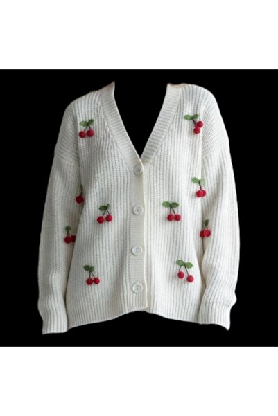 EREN STYLE Knitwear Cherry Detailed Cotton Angora Wool Long Sleeve Sweater