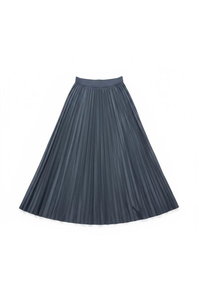 EREN STYLE Leather-Look Pleated Cotton Woven Viscose 4 Season Skirt(95 cm)-(38-48)