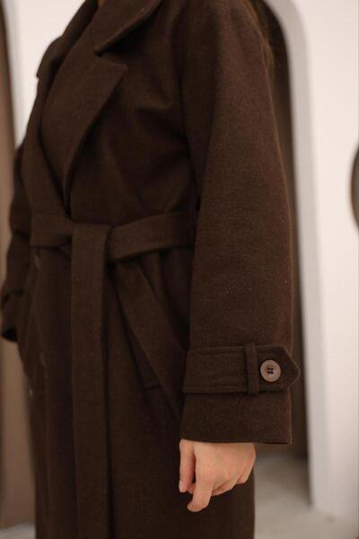 Lila Moda Double-Breasted Oversized Premium Quality Belted Long Cashmere Coat