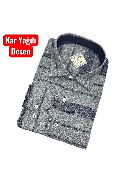 EREN STYLE Classic 100% Cotton Long Sleeve Anti-Sweat Winter 2-Color Striped Gray Shirt (Regular Fit)