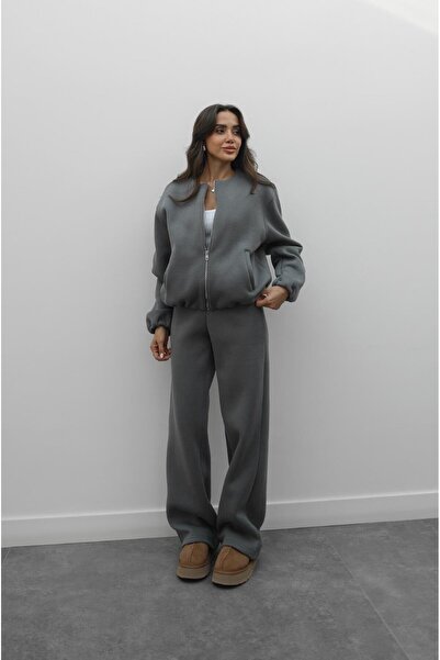 Havoş Gray Brendon Zippered Jacket Tracksuit Set