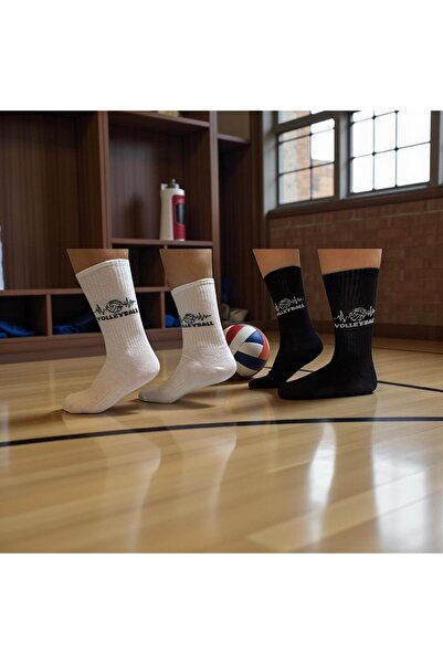 Gök Sports Black White Volleyball Pattern Sports Socks Breathable Cotton Unisex Volleyball Socks