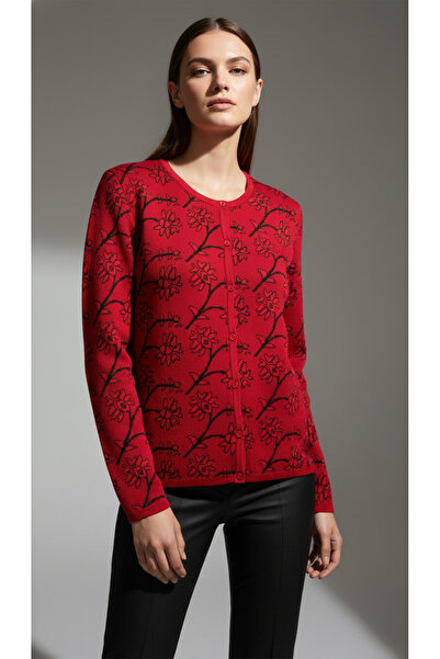 Digz fashion سترة تريكو بأزرار مزخرفة بنقشة الزهور الحمراء