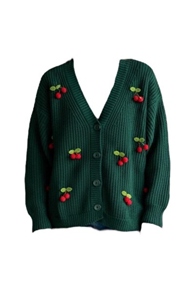 EREN STYLE Knitwear Cherry Detailed Cotton Angora Wool Long Sleeve Sweater