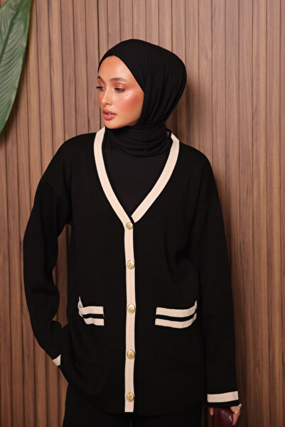 Mogi Butik Women's Oversized Knitted V-Neck Cardigan Hijab Knitwear Set 3135