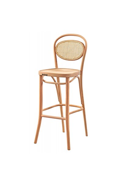 Masifart Makilian Hasırlı Güneş Döşemeli Bar Sandalyesi Cilasız Ham