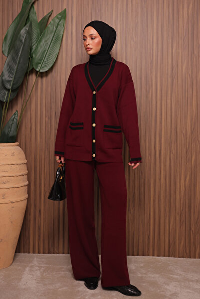 Mogi Butik Women's Oversized Knitted V-Neck Cardigan Hijab Knitwear Set 3135