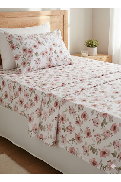 Maki Home Makiteks 100% Cotton Floral Patterned 160X200+2*(50X70) cm Double Fitted Sheet Set