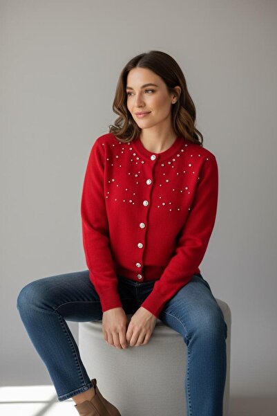 EREN STYLE Bead Embroidered Cotton Angora Knitwear Wool Long Sleeve Cardigan