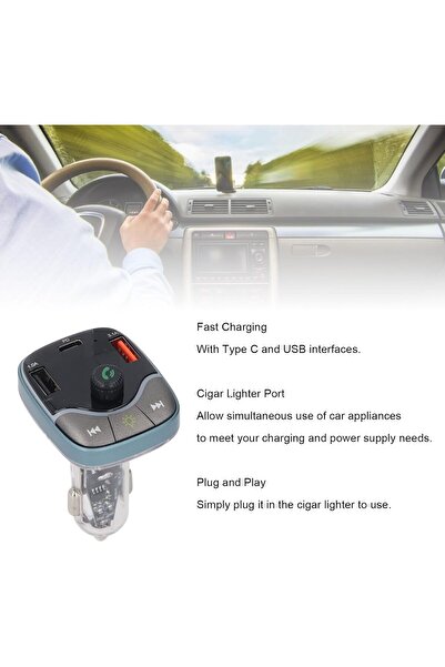 Zen Store USB-C Bluetooth FM Transmitter with 2 USB Charging Ports, Handsfree Car Audio Receiver