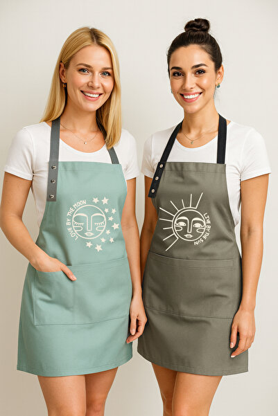 Hulganz Kitchen Apron Set of 2 Black Red Stain Resistant Water Repellent Fabr...