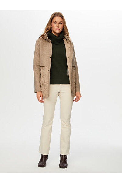 Faik Sönmez Yün Kumaş Garnili Kapüşonlu Kapitone Kaban W26KKB001