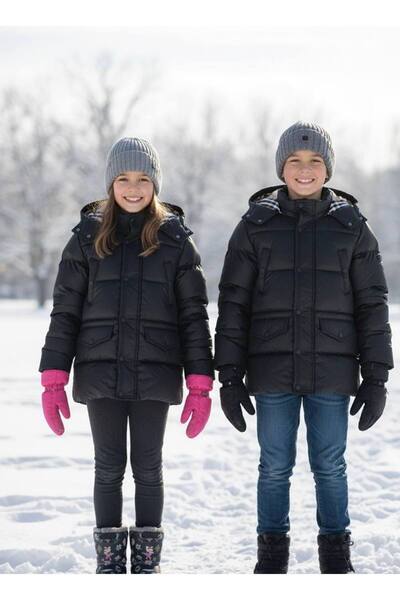 YusGos Unisex Baby Girl/Boy Waterproof Plaid Puffer Jacket with Hooded Zipper Pockets (2-15 Years) Black