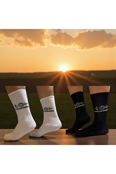 Gök Sports Black White Volleyball Pattern Sports Socks Breathable Cotton Unisex Volleyball Socks