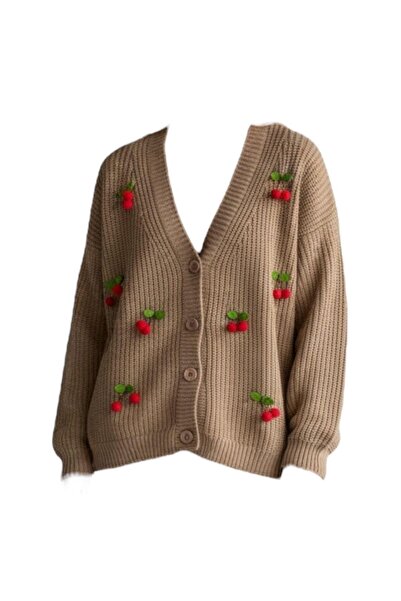 EREN STYLE Knitwear Cherry Detailed Cotton Angora Wool Long Sleeve Sweater