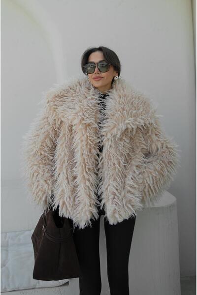 Havoş Stone Color Powell Faux Fur Jacket