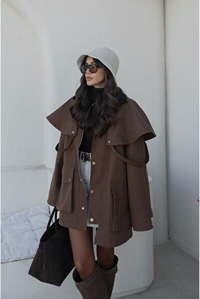Havoş Mink Hooded Contrast Collar Trench Coat