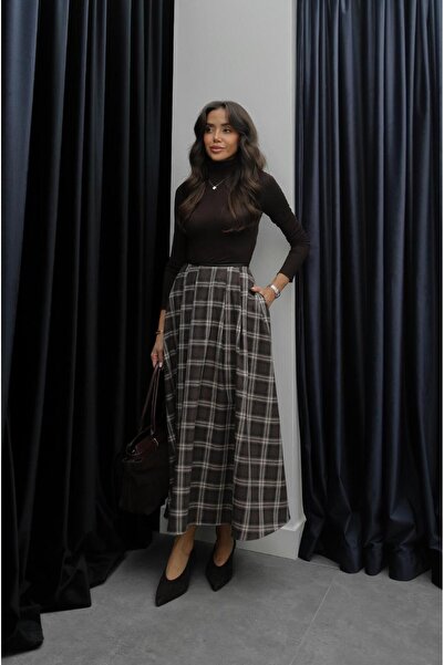 Havoş Brown Goins Plaid Patterned Skirt