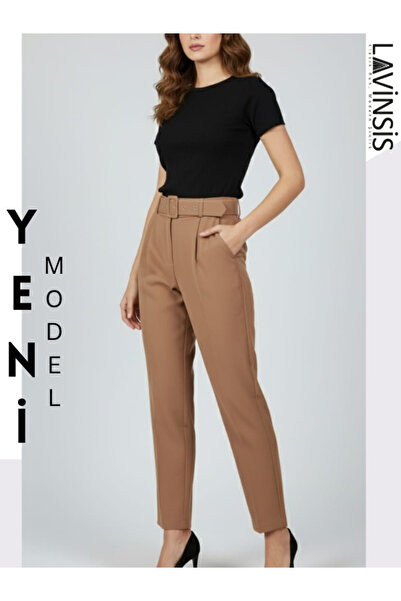 lavinsis Pileli Dar Paça Yüksek Bel Pantolon Kaliteli kemerli günlük pantolon
