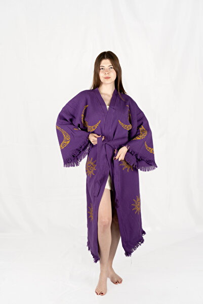 PERAVES كيمونو من الموسلين 100% قطن بنقشة الشمس والقمر، روب استحمام، قفطان، ث...