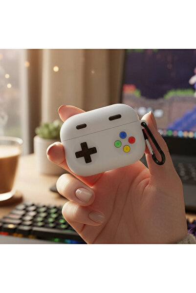 Samsung CaseOnn Galaxy Buds 3 Pro Kılıf Karakter Figürlü V2 Retro GamePad Gri