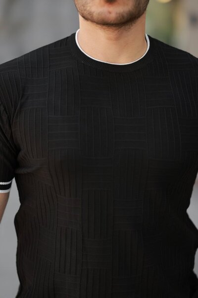 HAZEGO Ανδρικό κοντομάνικο μπλουζάκι με ραβδώσεις ζακάρ