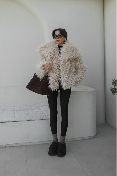 Havoş Stone Color Powell Faux Fur Jacket