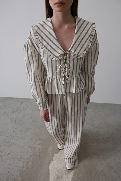 CEYDA GÜMÜŞ Baby Collar and Tie Front Set - Natural