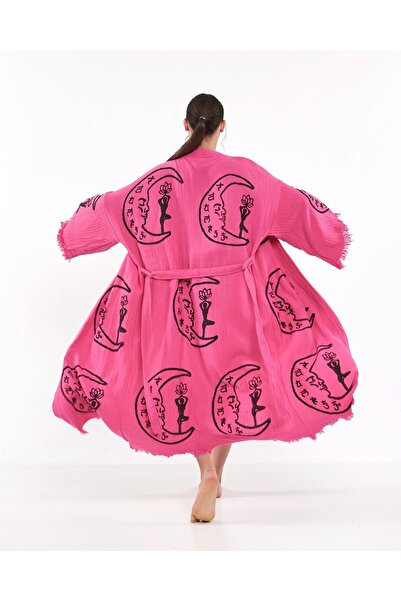 PERAVES روب كيمونو من الموسلين 100% قطن بنمط أيوغا فوشيا مريح