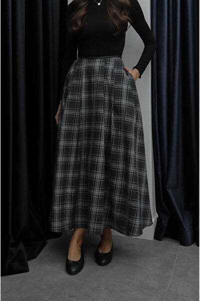 Havoş Black Goins Plaid Patterned Skirt