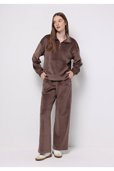 Colin's Regular Fit Polo Neck Embroidered Women's Brown Sweatshirt