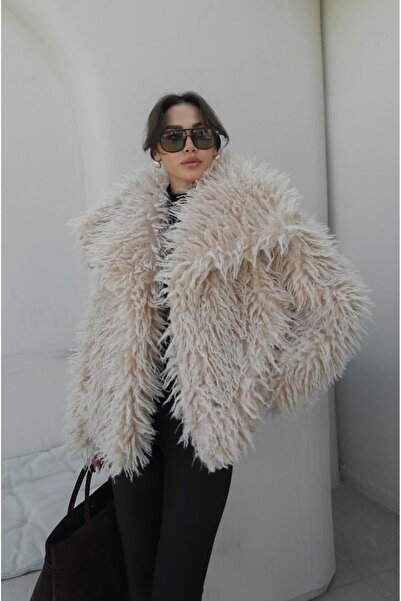 Havoş Stone Color Powell Faux Fur Jacket