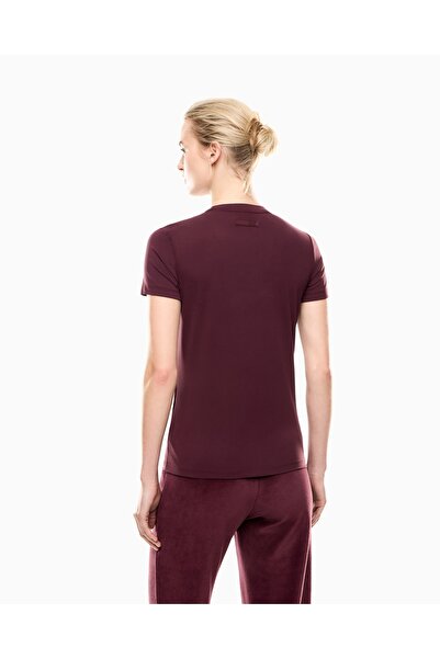 EA7 Women's Short Sleeve Crew Neck Cotton Solid Model Burgundy T-Shirt 7W000437 Af13919-M5064