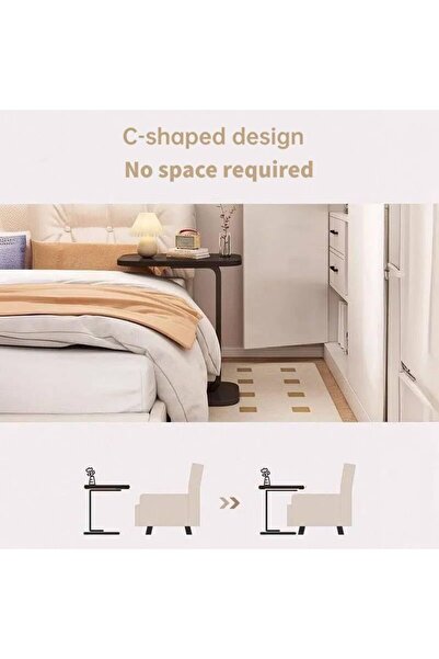 Aralifes Modern C-Shaped End Table - Space-Saving Small Coffee Table for Living Room Sturdy Iron Frame Black