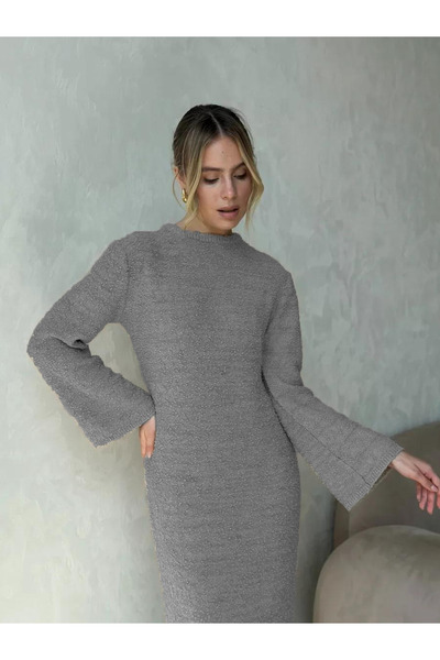 MAXXANA Spanish Sleeve Crew Neck Textured Knitwear Dress Is Suitable for M-L-Xl