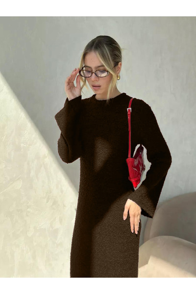 MAXXANA Το ισπανικό πλεκτό φόρεμα με λαιμόκοψη με υφή είναι κατάλληλο για μεγέθη M-L-XL