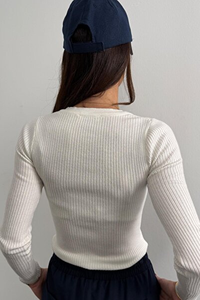 5in1Canpolat White Corded Soft Knitwear