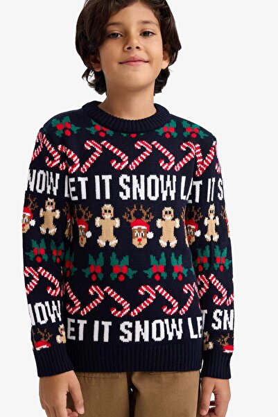 DeFacto Boy's Christmas Themed Regular Fit Crew Neck Knitwear Sweater F9234A825Cw