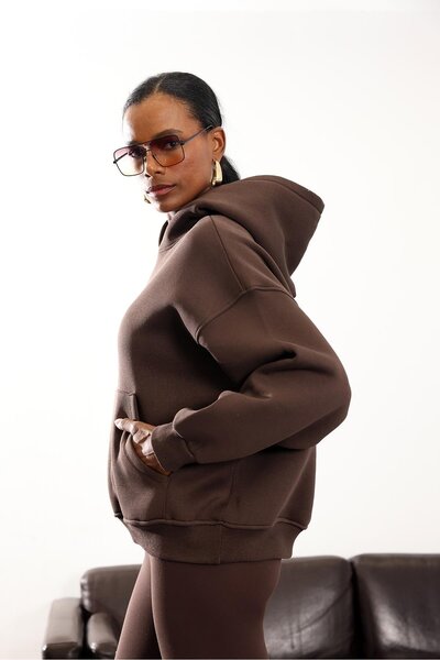5in1Canpolat Brown Fleece-Lined Oversized Sweatshirt 10801