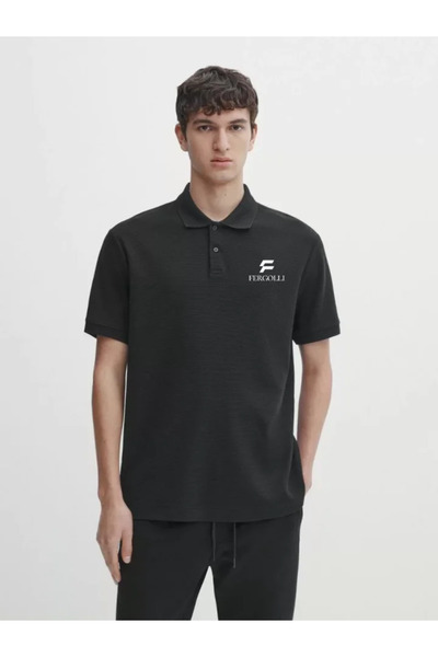 HAZEGO Buttoned Collar Pique Printed T-Shirt - White